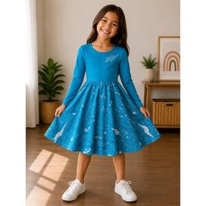 Princess Awesome Boy Wonder Girls Space Rocket Skater Dress Blue Size 12 Cotton